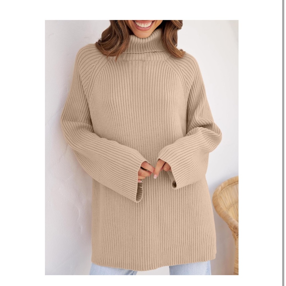 ZESICA  Sweaters Oversized Turtleneck Long Sleeve Knitted Pullover Size Large